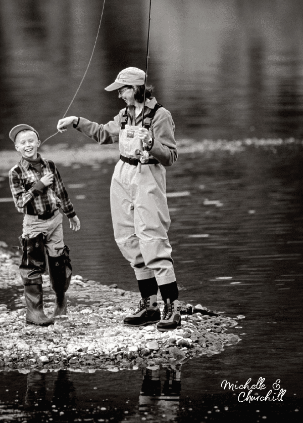 Michelle teases her son Churchill while fishing