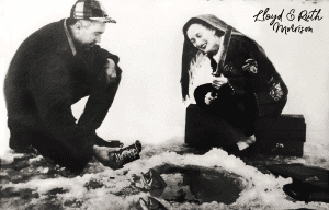 Lloyd and Ruth Morrison ice fishing